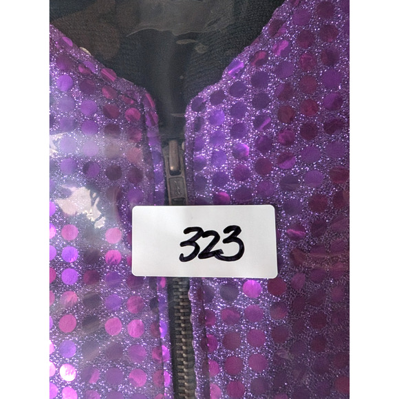 Vintage 80s Purple Shimmer Glam Metallic Sequin Foil Dot Bling Bomber Jacket LRG - Picture 8 of 8